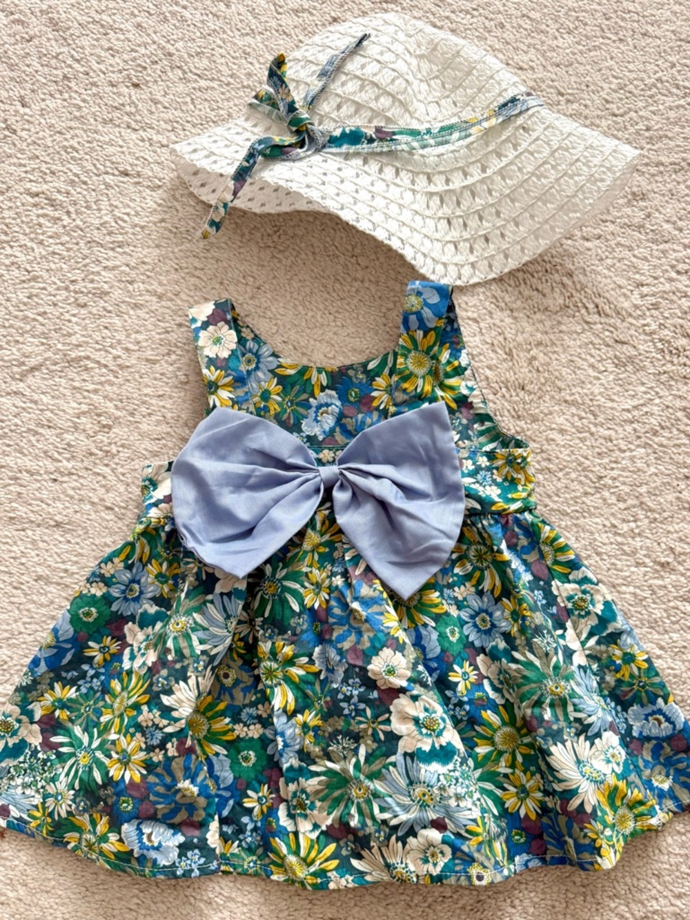 Floral Sundress with Big Bow and Sun Hat